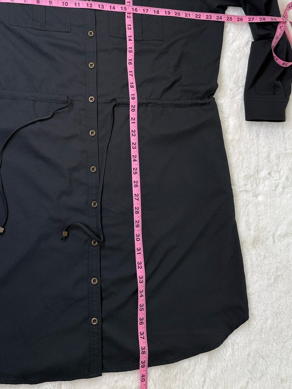 Coolibar Napa Travel Button Up Shirt Dress XL Black RollTab Sleeve UPF50 Classic - Picture 12 of 16